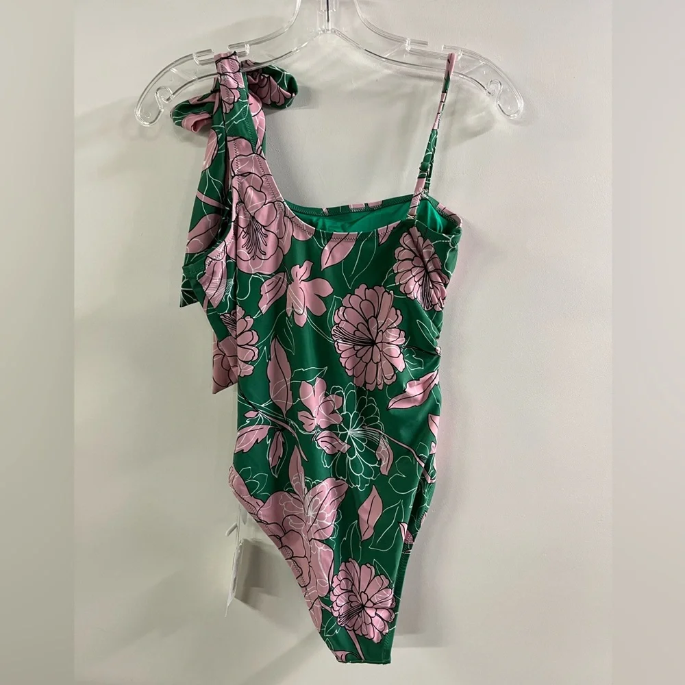 MILLY NWT Cabana Pink Nenuphar 1 Shoulder Water Lily One Piece Swimsuit Beach S - Picture 5 of 16